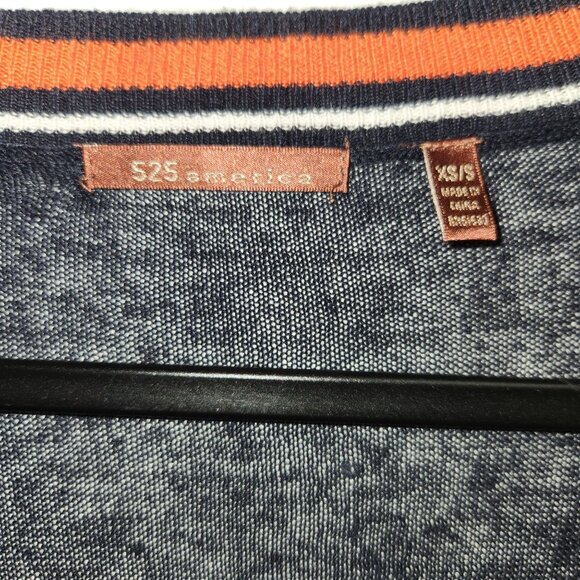525 America Navy V-Neck SweaterStriped Trim XS/S Womens Linen/Viscose 2382 - Picture 4 of 8